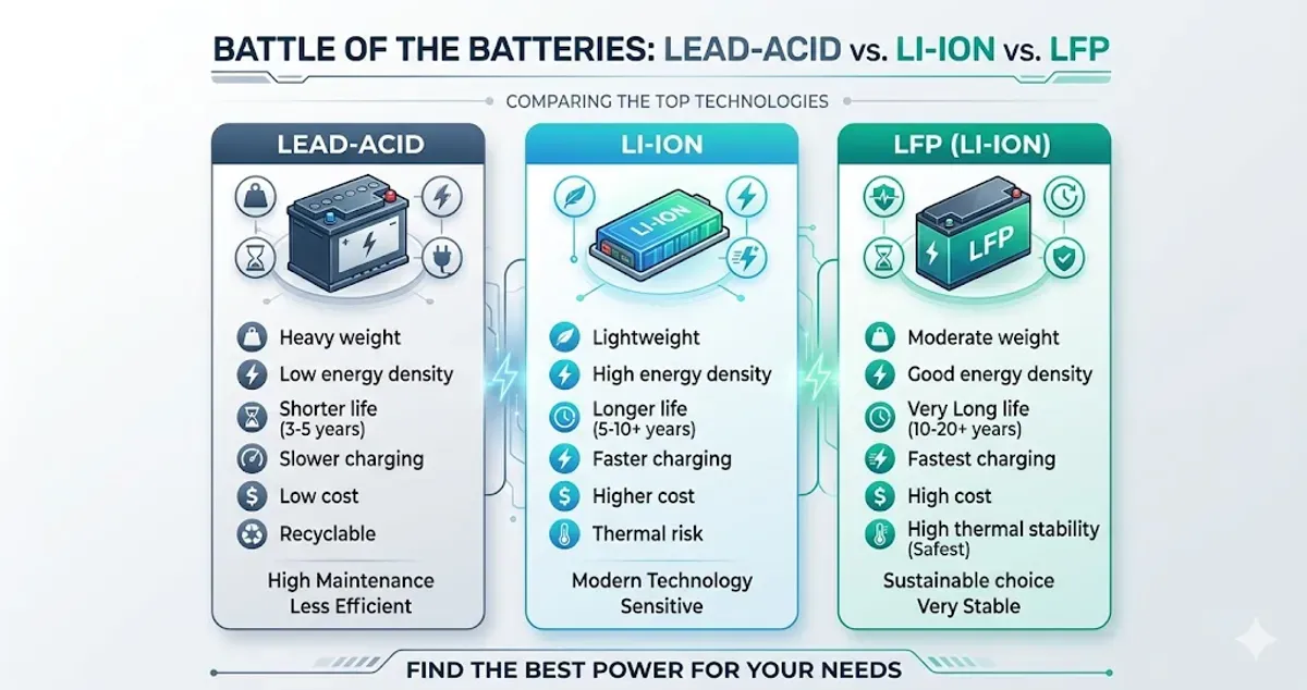Lead-Acid vs Lithium vs LFP: Best EV Battery